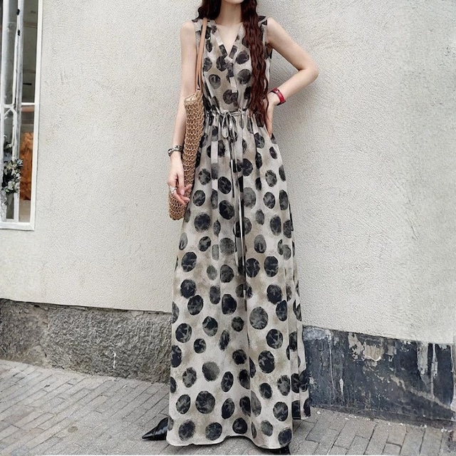 Abstract dot ribbon one piece 2 colors　V3037