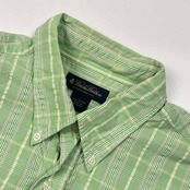 Brooks Brothers チェック BD ボタンダウン シアサッカー 半袖シャツ L/グリーン メンズ