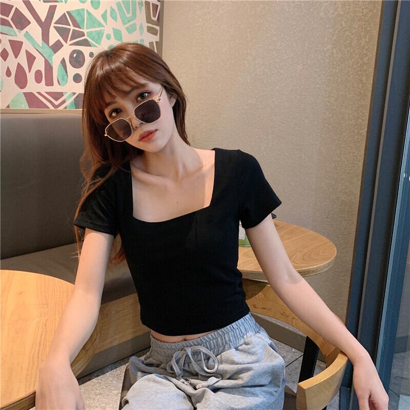 【新作】【送料無料】 タイトインナー スクエアネック 半袖 Tシャツ ハイウエスト ショート おへそ出し ボトムシャツ トップス レディース 0342053182378