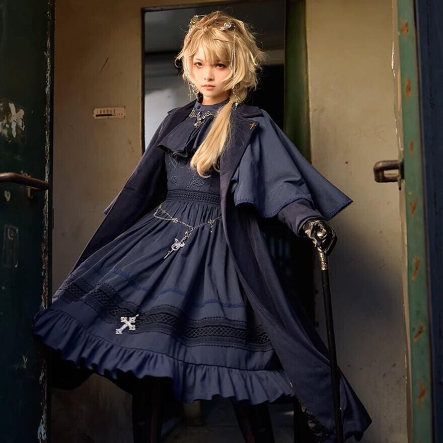 サブカル 服 地雷系 通販 ゴスロリ コート ロング丈 刺繍 豪華 エレガント 上品 貴族風 JK量産型