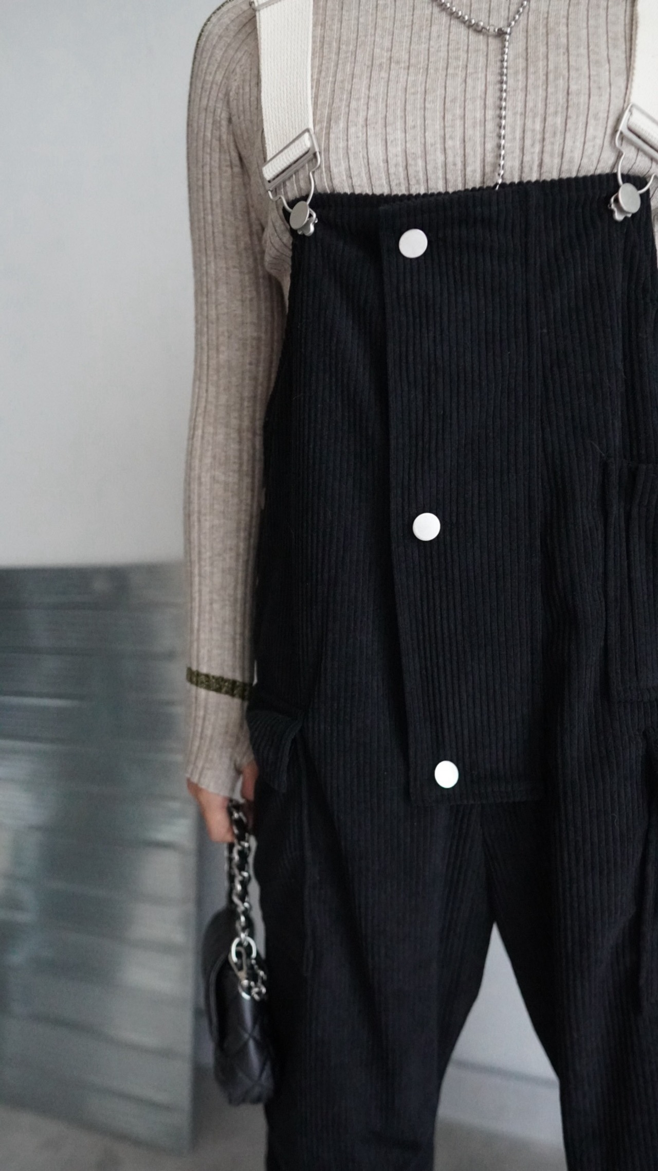 bi-color corduroy サロペット/Black