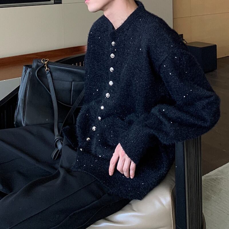 ポケット付きラメニットカーディガン C10102