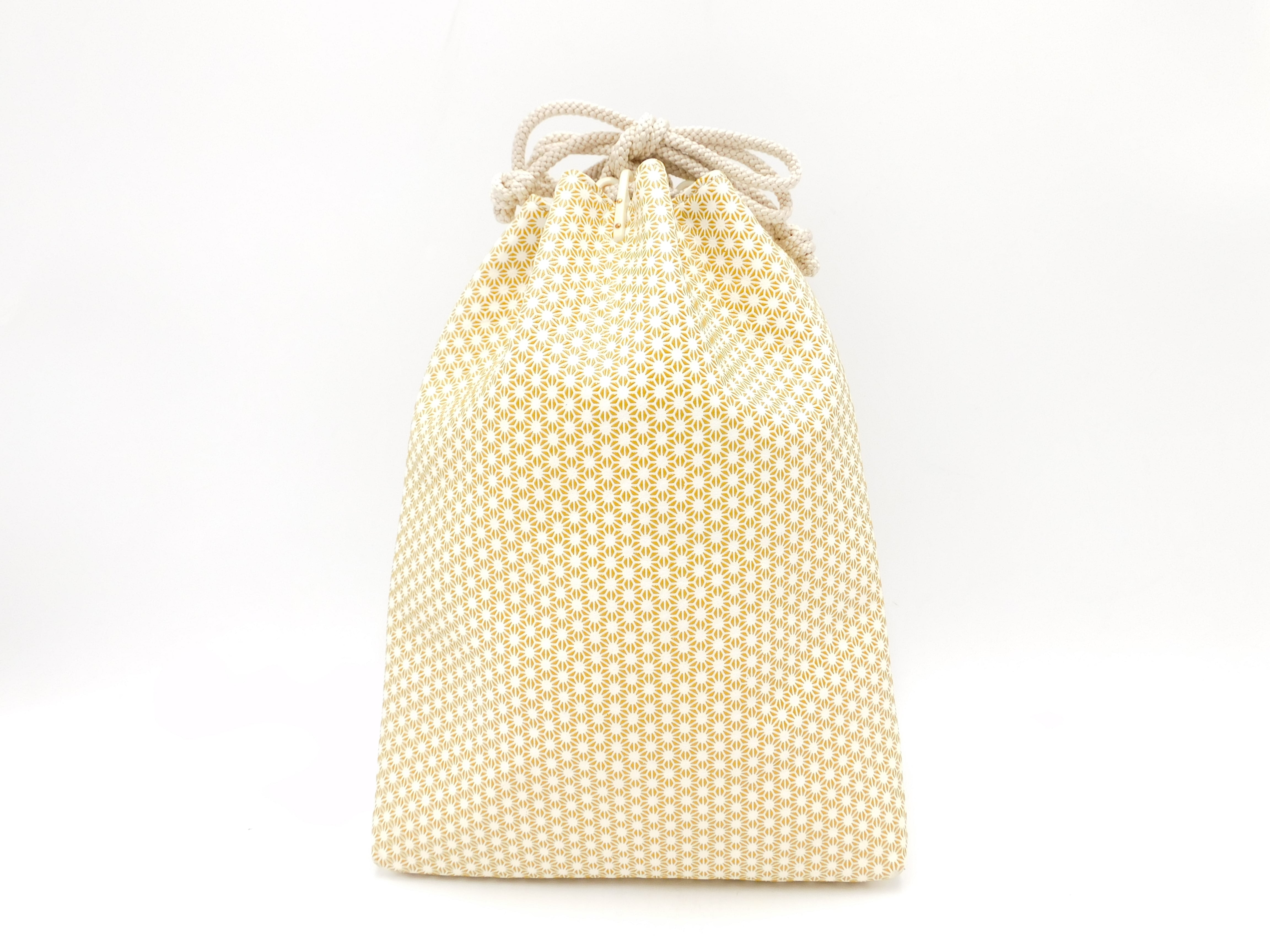 合切袋(中)白/黄 丸麻の葉柄