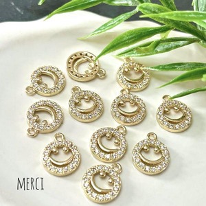 スマイル真鍮キュービックジルコニアゴールドチャーム/パーツ/スマイリー/ニコちゃん