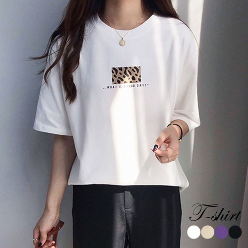 【日本倉庫即納】 Tシャツ レディーストップス 半袖 カットソー 体型カバー レオパード