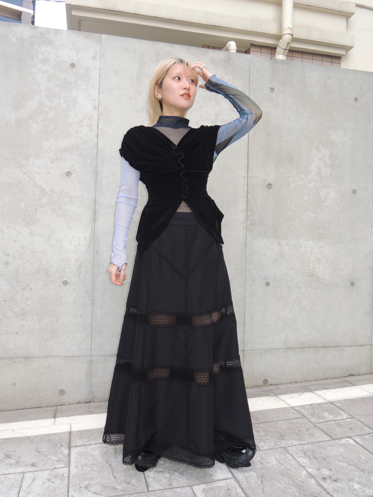 【25SS】FETICO フェティコ /VELVET TULLE SHIRRING TOP / シャーリングトップス - 3