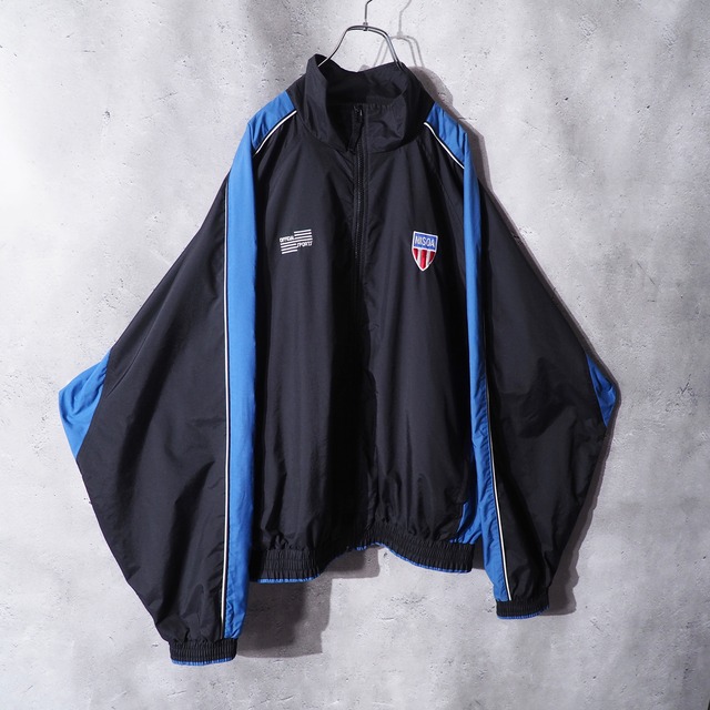 Black × Light Blue Bi color Over silhouette nylon jacket