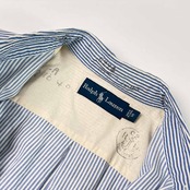 90s Ralph Lauren ラルフローレン ストライプ BD ボタンダウン 長袖シャツ S/ブルー×ホワイト メンズ ビンテージ