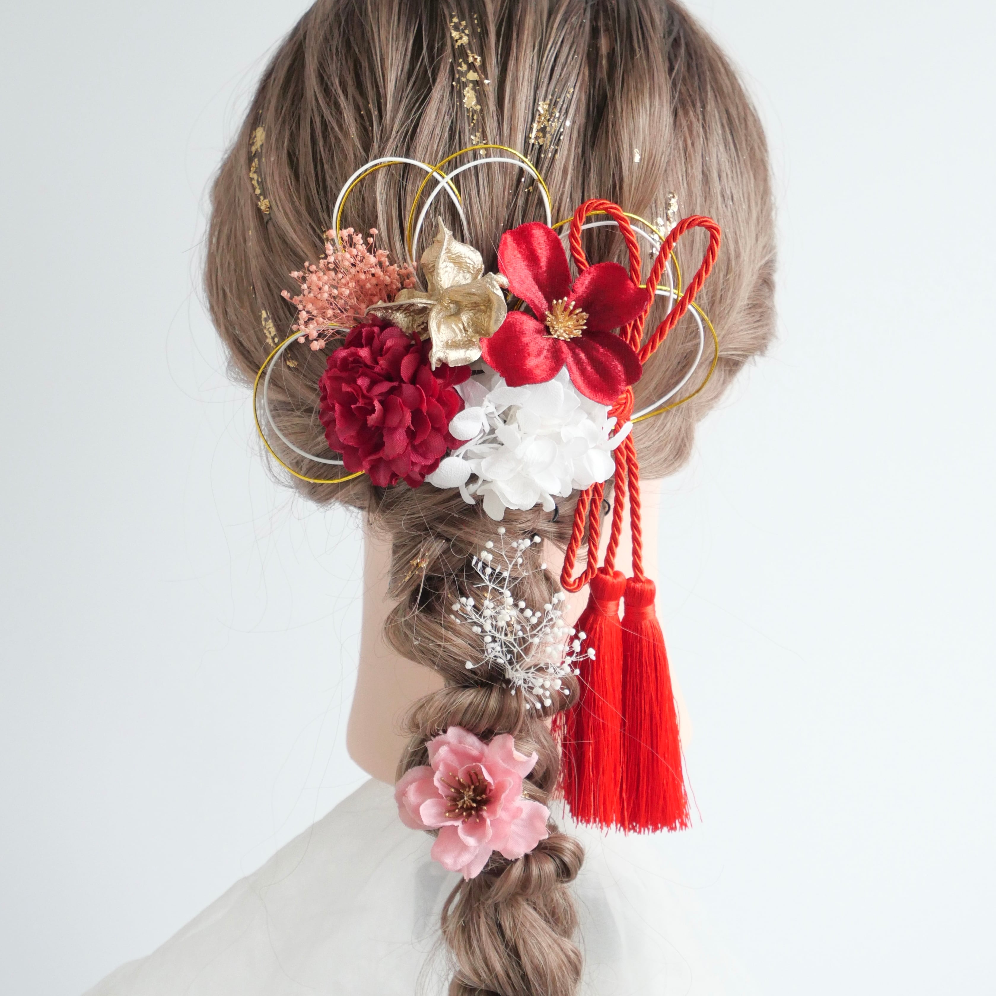 A158 桜 マム 赤 ピンク 髪飾り 卒業式 袴 成人式 振袖 結婚式 和装