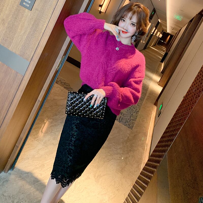 ジャカードルーズラウンドネックニットセーター レディースウィンター 冬物 Oネック MIUCO58768848047