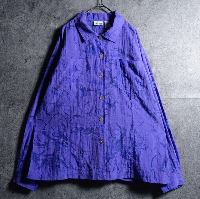 “CHICO’S” Purple Abstract Pattern See-Through Shirt Jacket