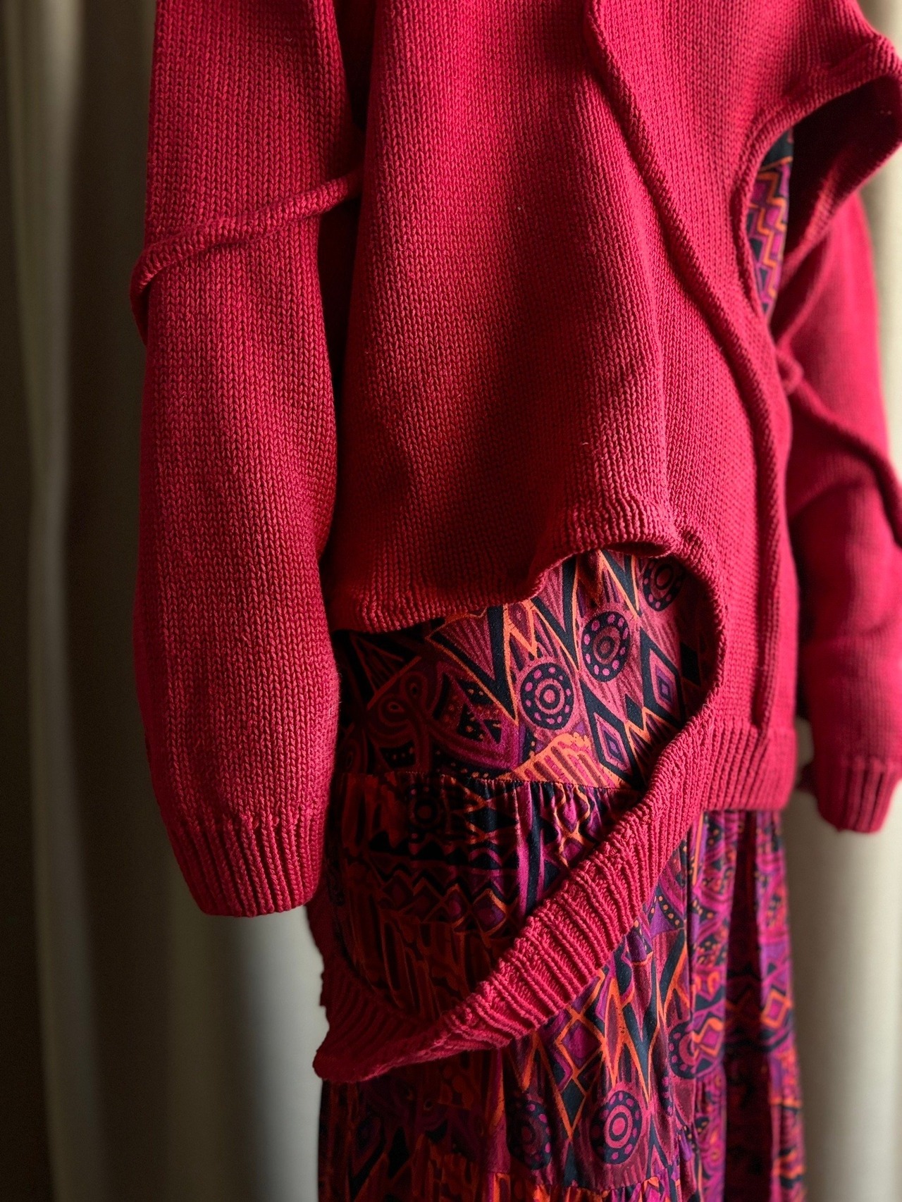 red color curve cotton remake knit-4451-12