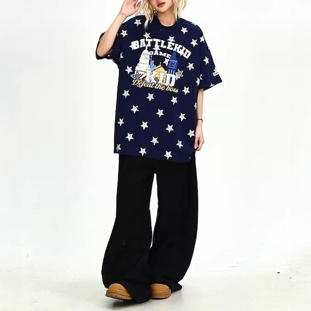 ポップアートレタリングスターパターンTシャツ 3col R02138