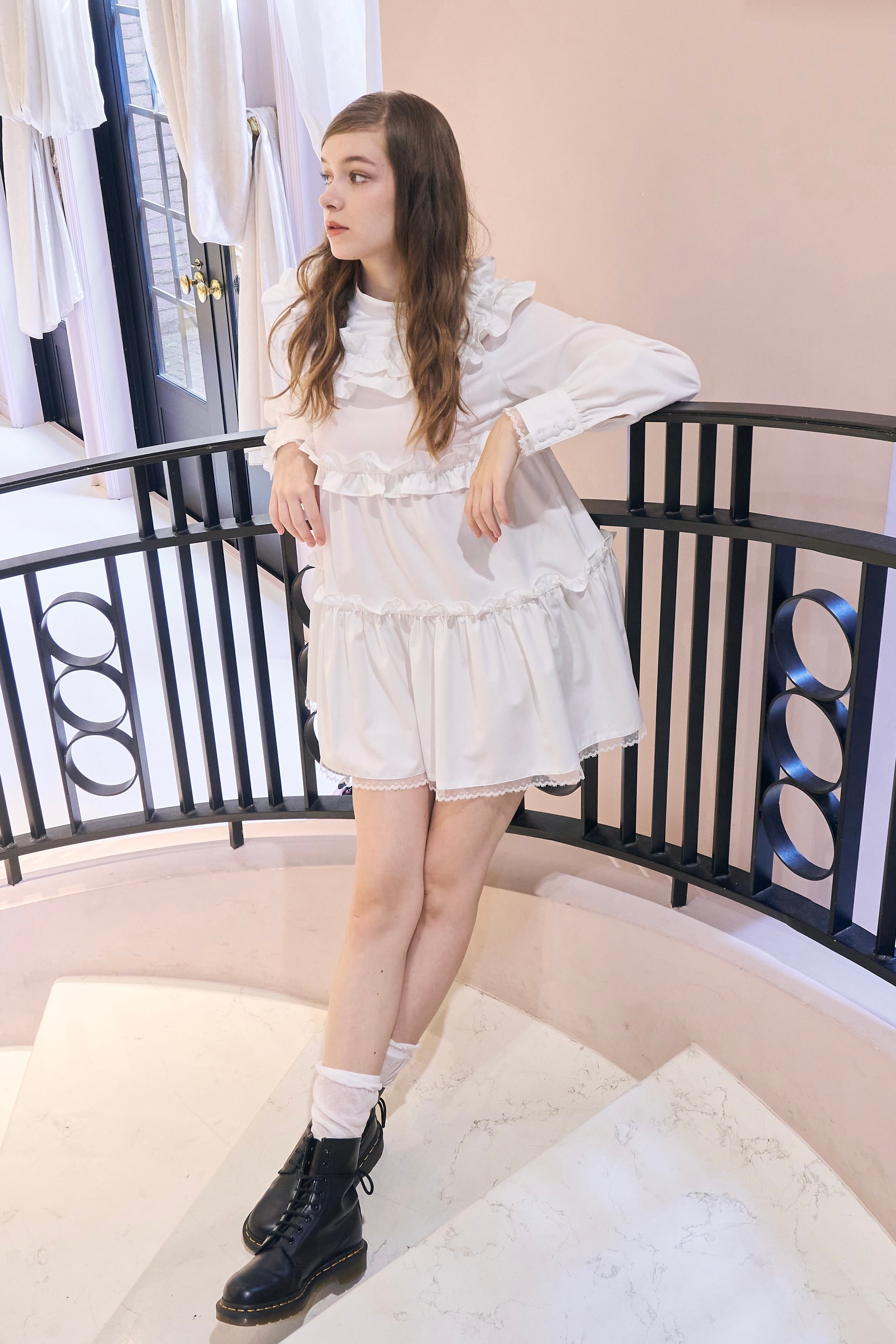 GIRLY FRILL OP -WHITE- | mieya mieya
