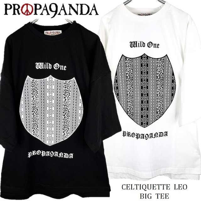 【20%OFF SALE】PROPA9ANDA / プロパガンダ「CELTIQUETTE LEO BIG TEE」ビッグＴシャツ オーバーサイズ ワンピース 半袖 五分袖 黒 白 ブラック ホワイト ケルト柄 豹柄 ヒョウ レオパード スカル ドクロ メンズレディース 大きい パンクロック PUNK ROCK バンド ギフト ステージ衣装 Rogia