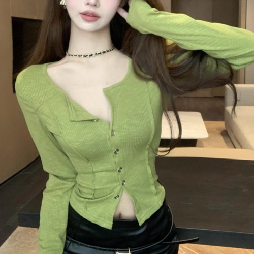 ボタン切り替えリブトップス ・12390