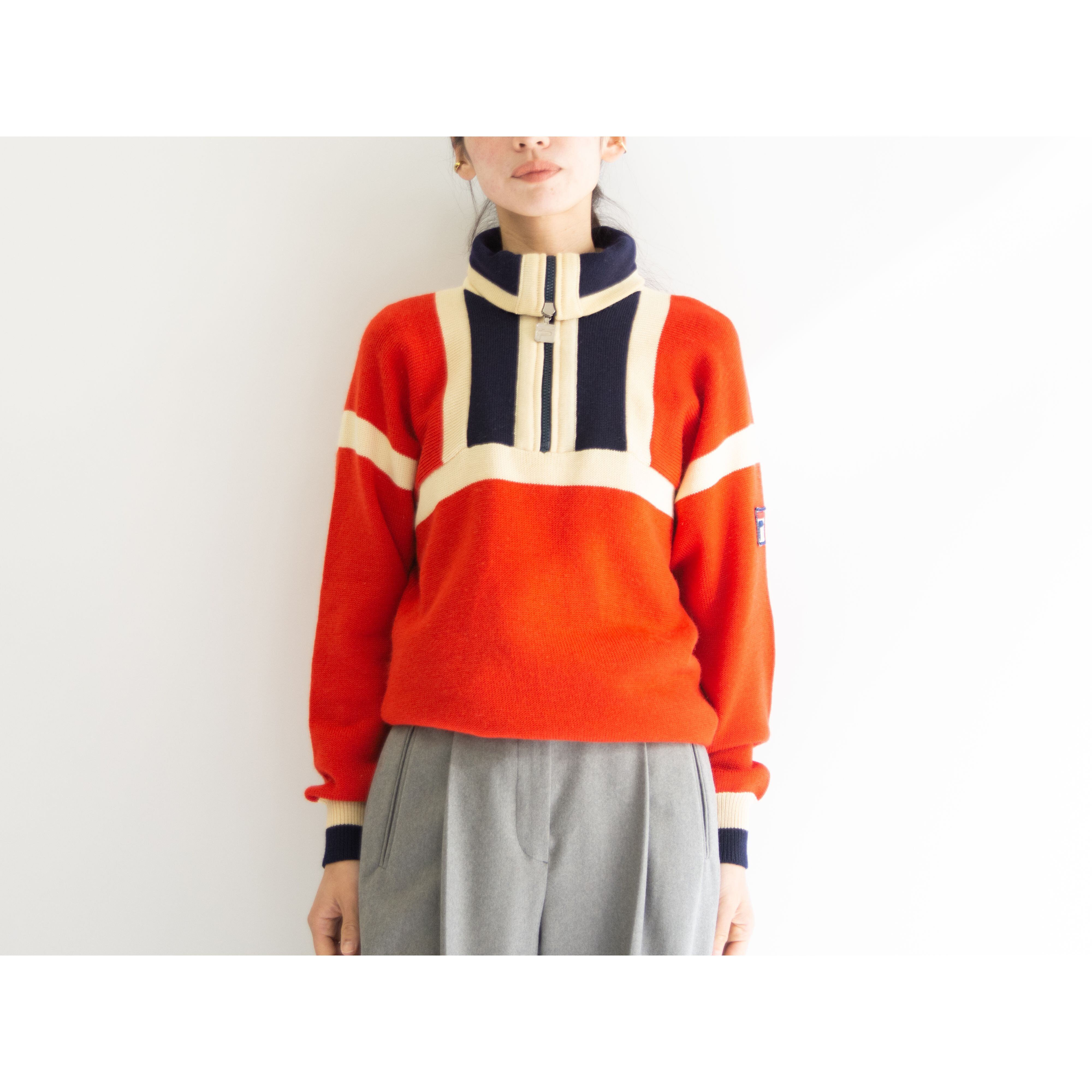 【FILA】Made in Italy 70-80's 100% Wool High Neck Sweater(フィラ イタリア製ハイネックウールセーター ハーフジップニット)