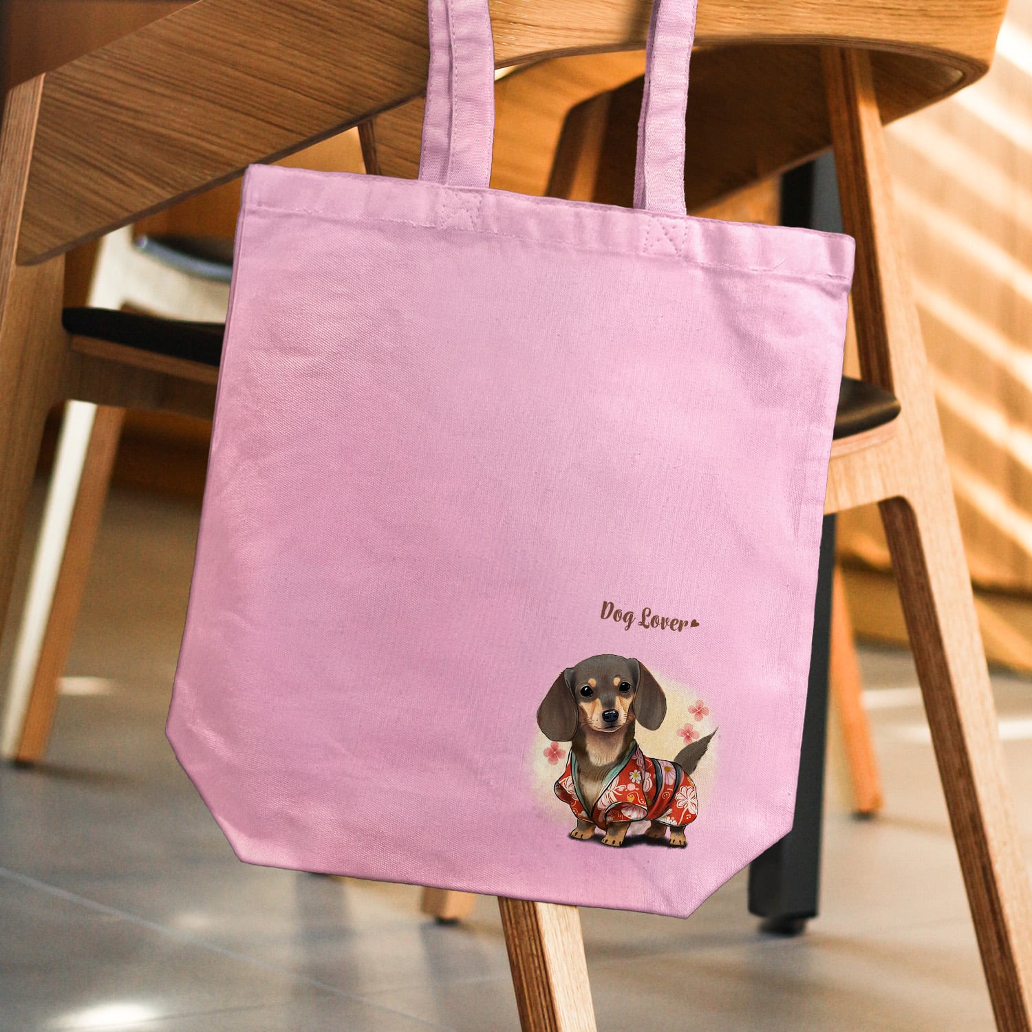 晴れ着姿の ダックスフンド 】 キャンバス トートバッグ 犬 ペット