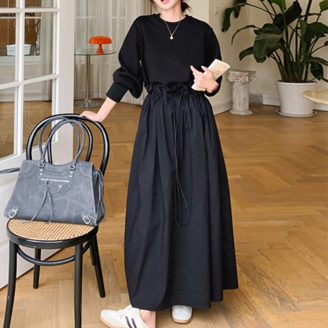 Two-piece spliced ​​black long sleeve dress (ME338)