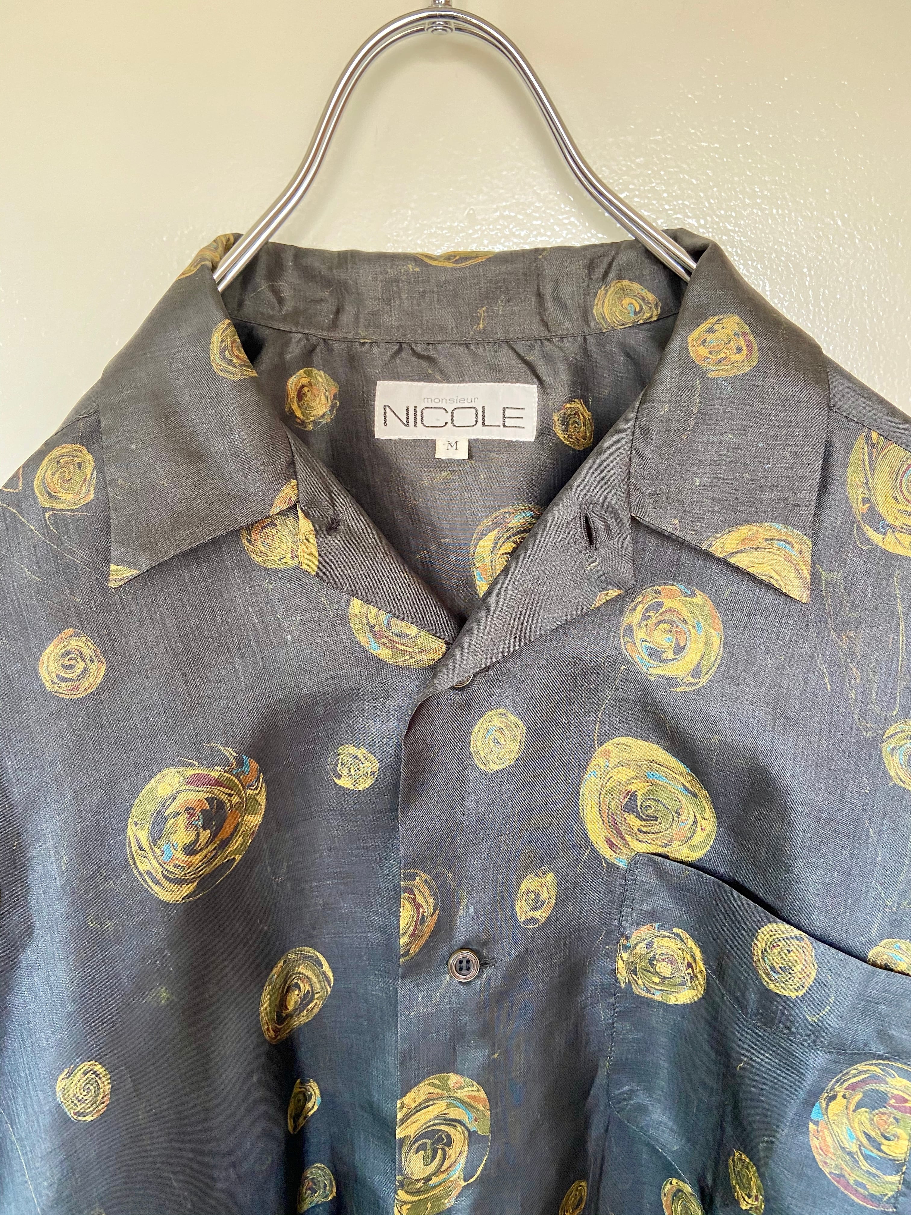 古着 ポリシャツ 総柄  バルーン 幾何学 半袖シャツ 菅田将暉 アート 