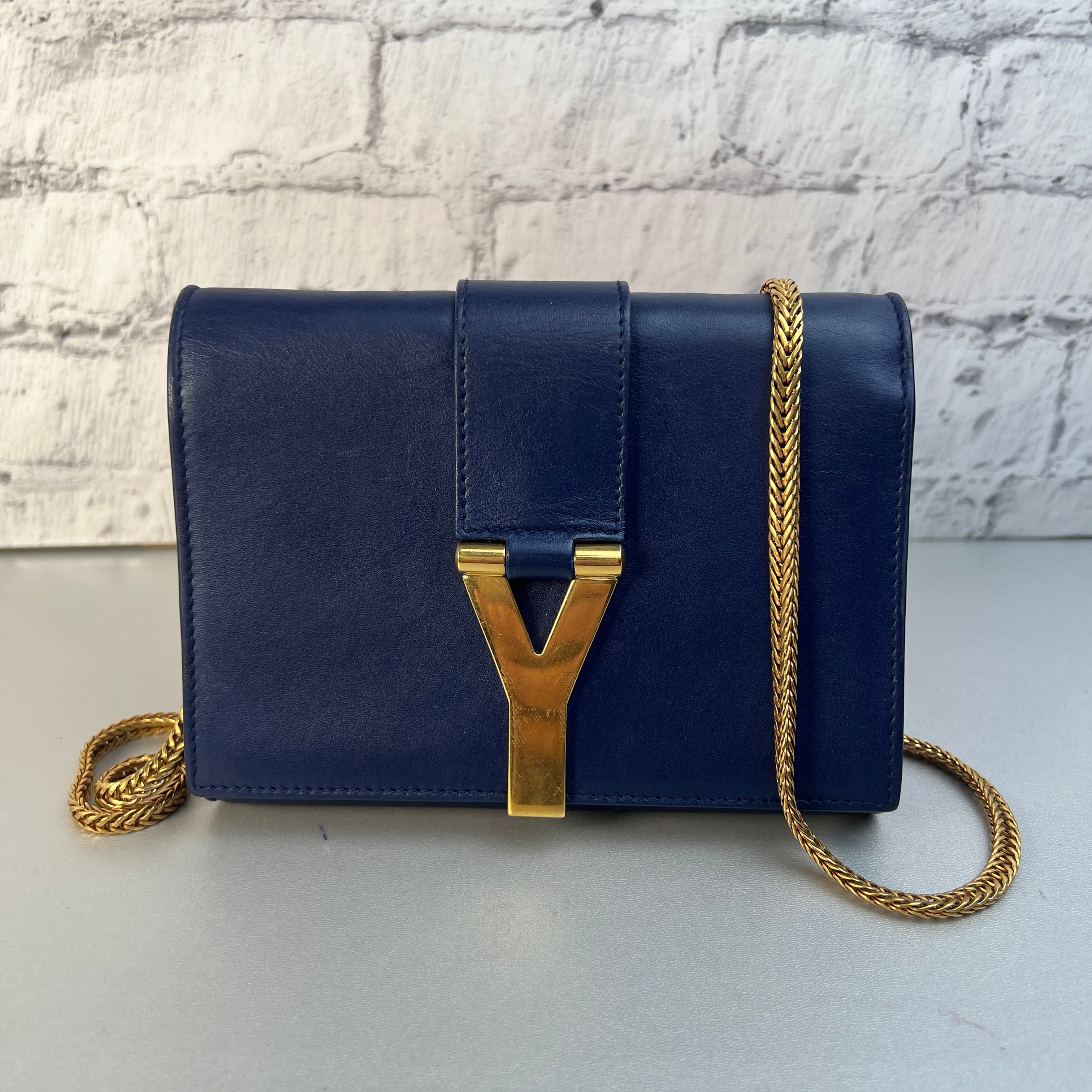 SAINT LAURENT サンローラン レザー ショルダーバッグ ブルー A-10729