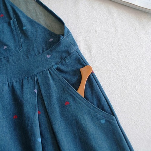 ハート刺繍デニムサロペットパンツ ・12547