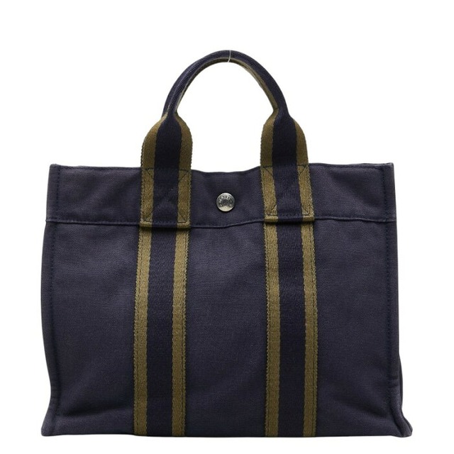 エルメス フールトゥPM ハンドバッグ トートバッグ ネイビー グリーン キャンバス レディース HERMES 【中古】