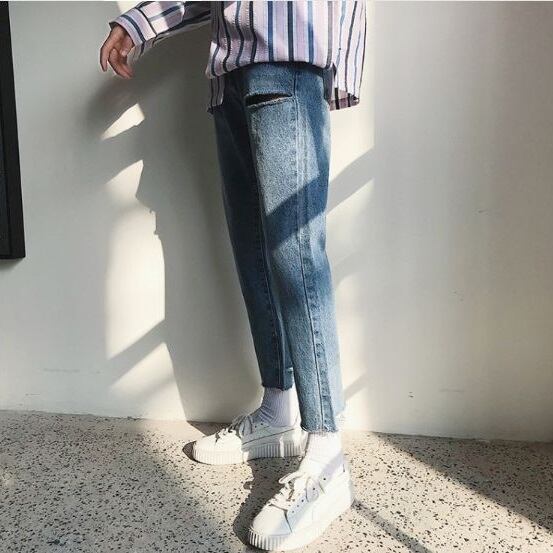 ダメージ クラッシュ ジーンズ デニムパンツ クール ストリート