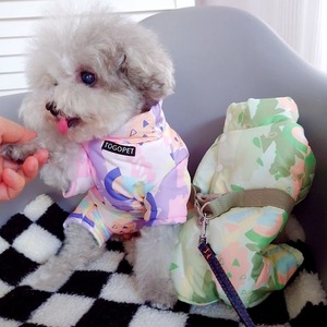 【PET】6種類展開グラデーションカラー英字イラスト飾り両面厚みタートルネックロンパース