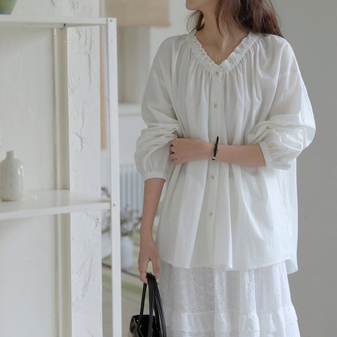 pleated lace loose top blouse