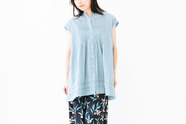 SHEER COTTON VOILE - PIN TUCK FRENCH TUNIC：シアーコットンボイル - ピンタックフレンチチュニック