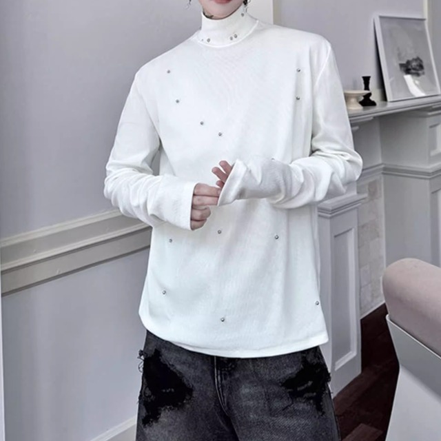 ビーズ装飾タートルネックトップス 2color MTO0492