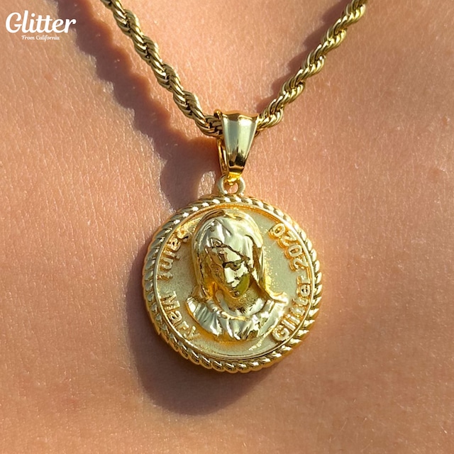 Glitter Saint Mary Coin Pendant