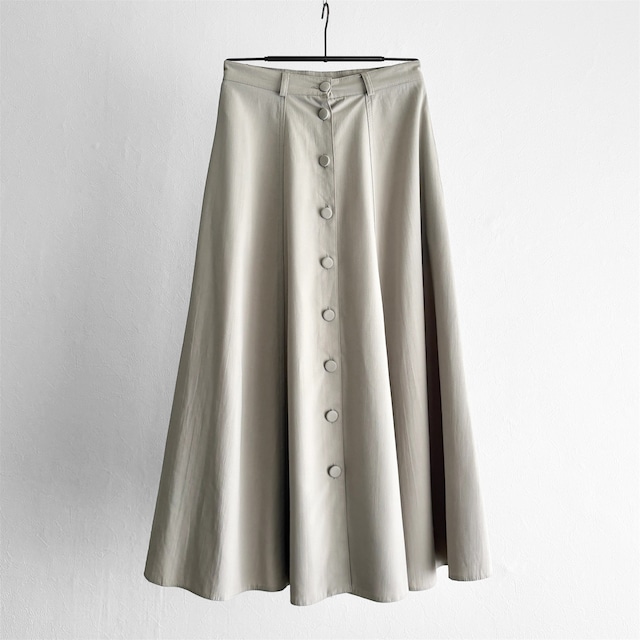 Beige Rayon Button Front Flare Long Skirt