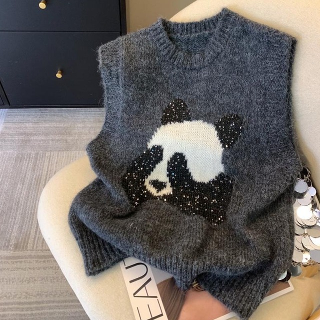 chic panda sequin vest(2color)<t2945>