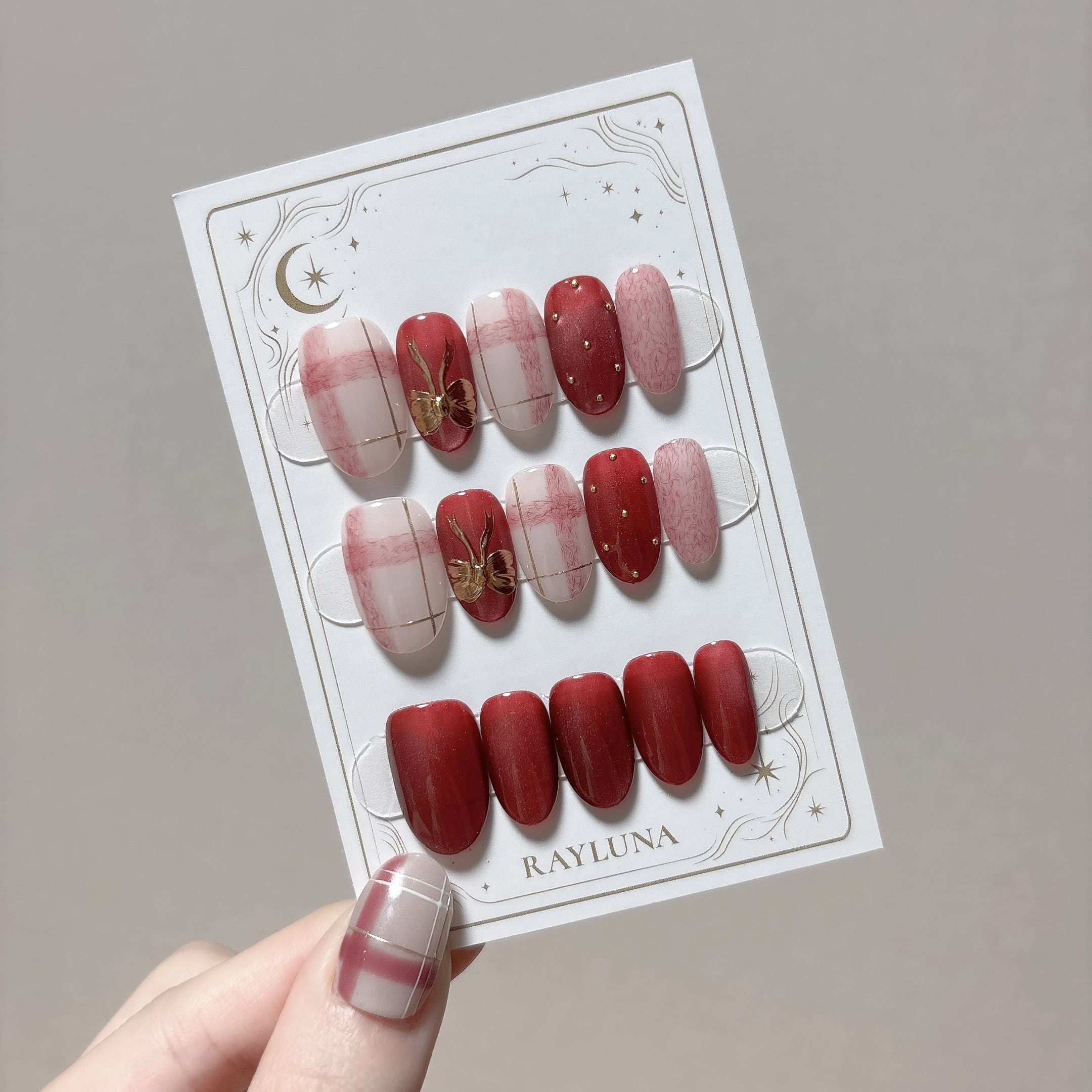 【#726】繰り返し使える【プレミアム】ネイルチップ15枚セット/ミディアム オーバル/XY286