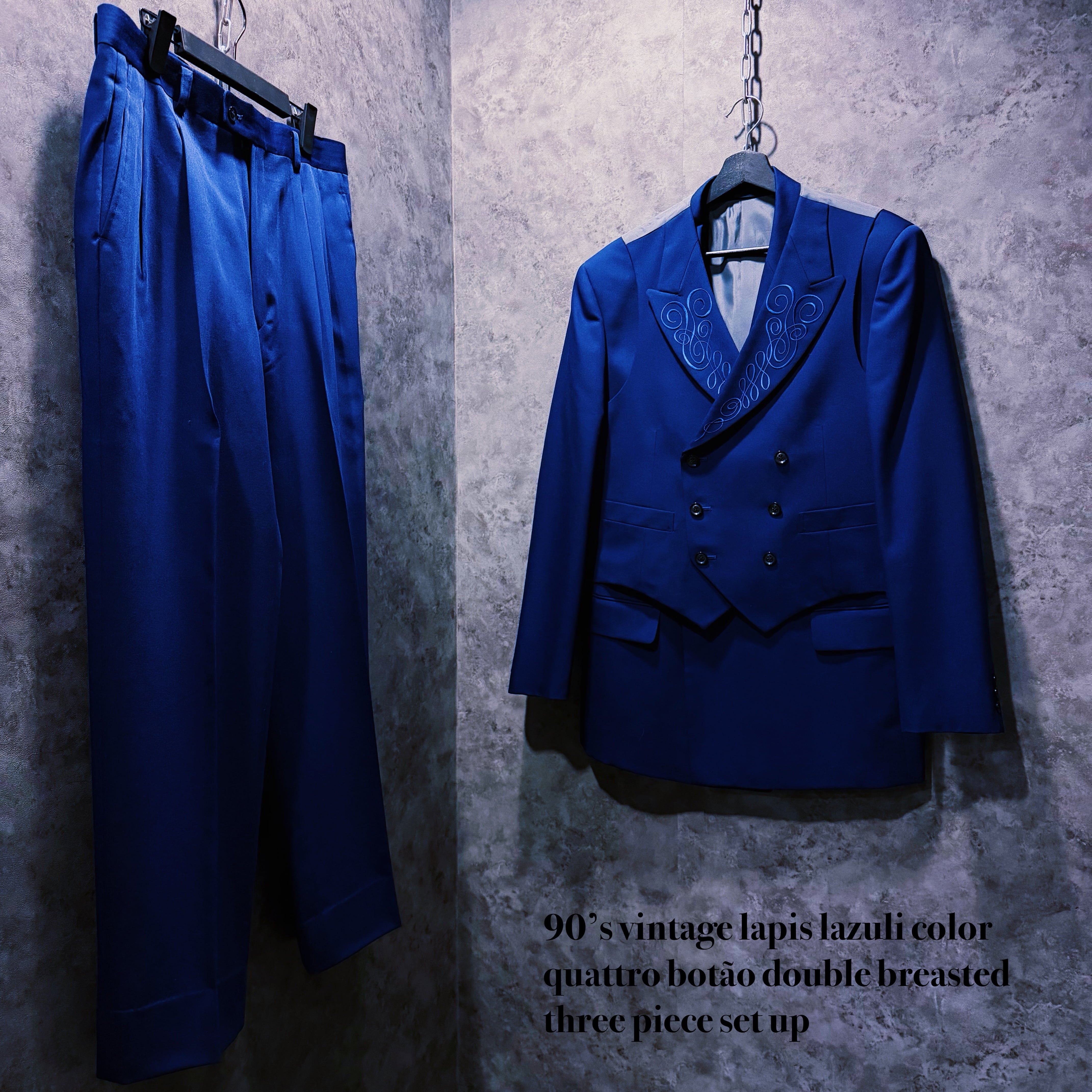 【doppio】90’s vintage lapis lazuli color quattro botão double breasted three piece set up