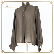 フラメンコ 衣装 トップス ブラウス 長袖 無地 軽い 薄い atelier prima アトリエプリマ 透け感 ダンス パーティ 発表会 グリーン系 カーキ系 フォーマル 大人 シンプル おしゃれ エレガント コーディネート コスチューム パーティー用