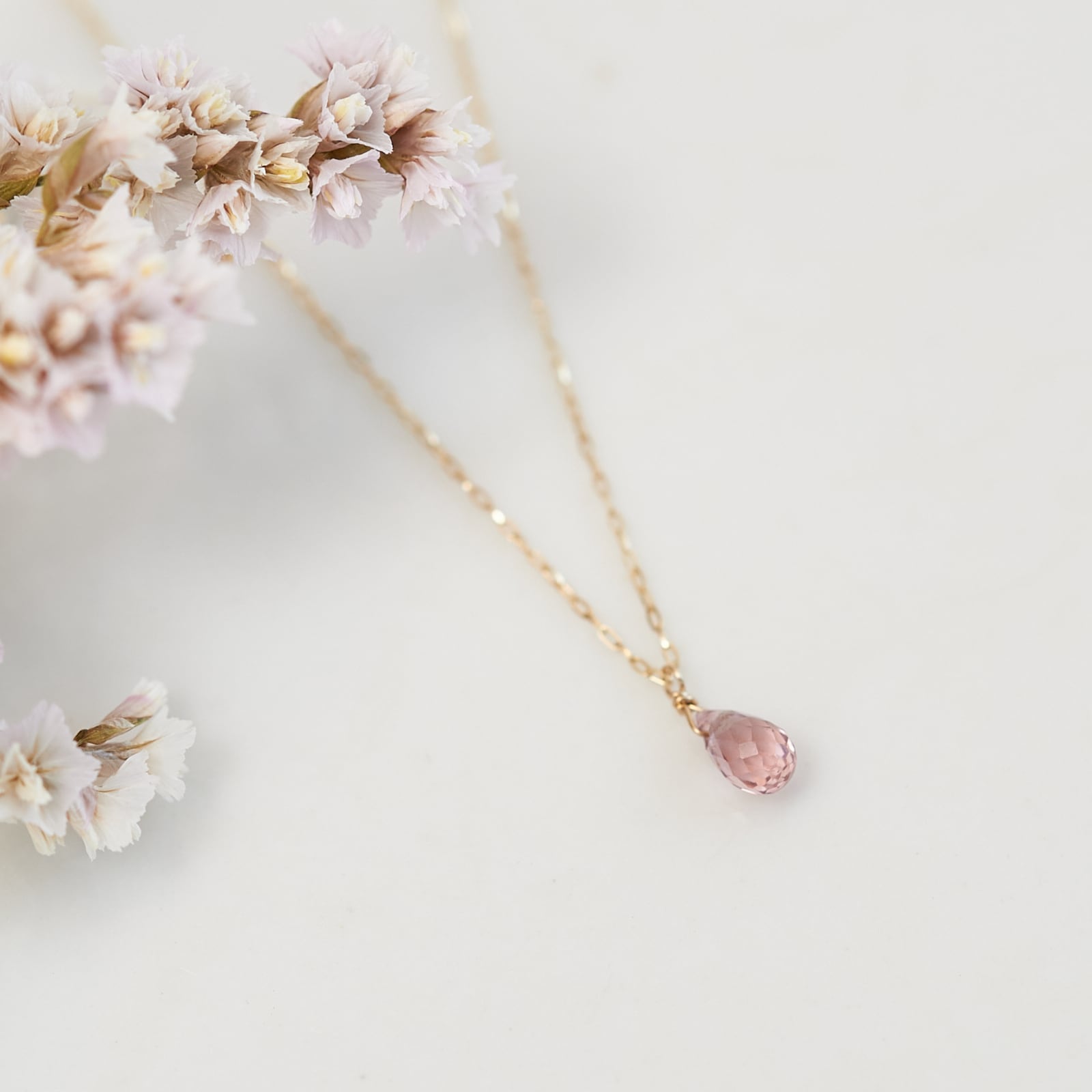 k10YG 天然ピンクトルマリン ネックレス 約40cm