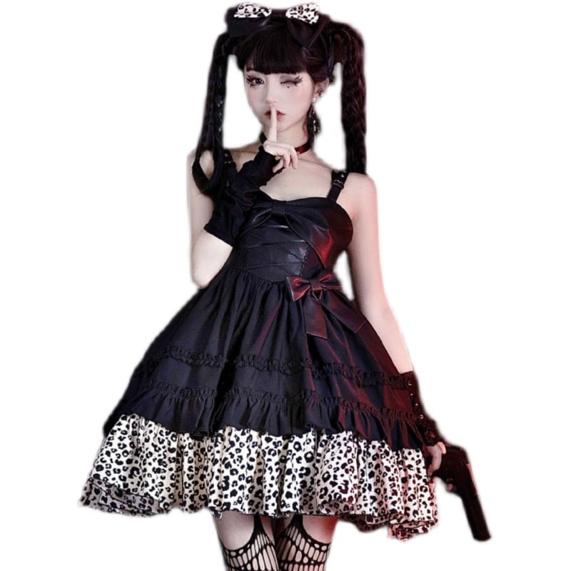 ロリータ JSK ミニ丈 ヒョウ柄 ハイウエスト アイドル衣装コンカフェ