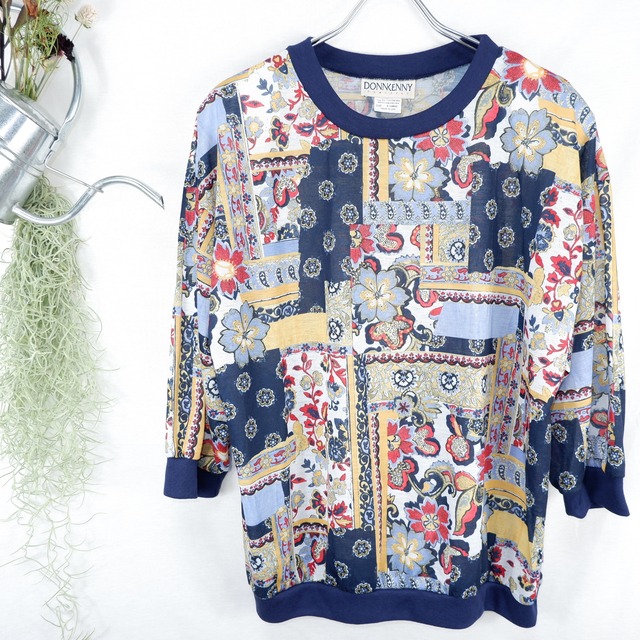 [L] Flower Pattern Three Quarter Sleeve | 花柄 七分袖 カットソー