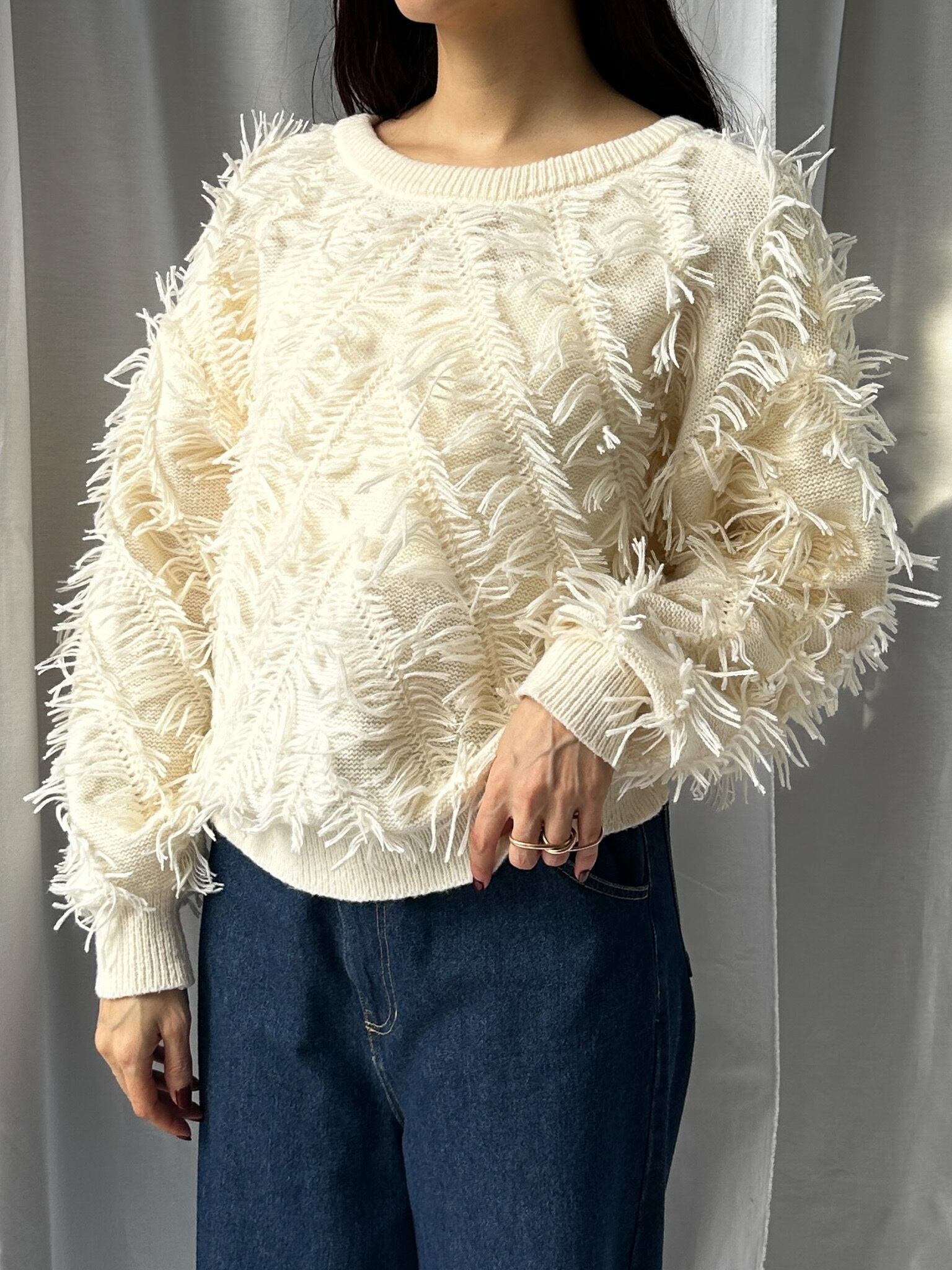 2WAY SHAGGY KNIT TOP(ﾂｰｳｪｲｼｬｷﾞｰﾆｯﾄﾄｯﾌﾟｽ）【5541102】select by Bab