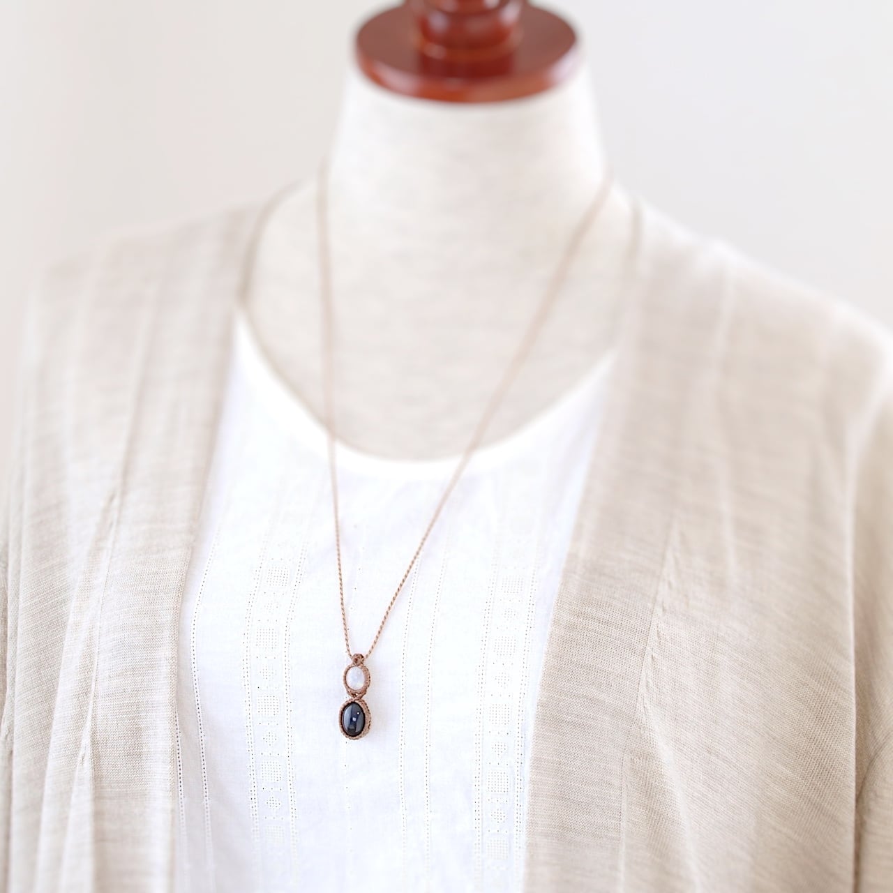 一点物】レインボームーンストーン＋ブラックラブラドライト連結