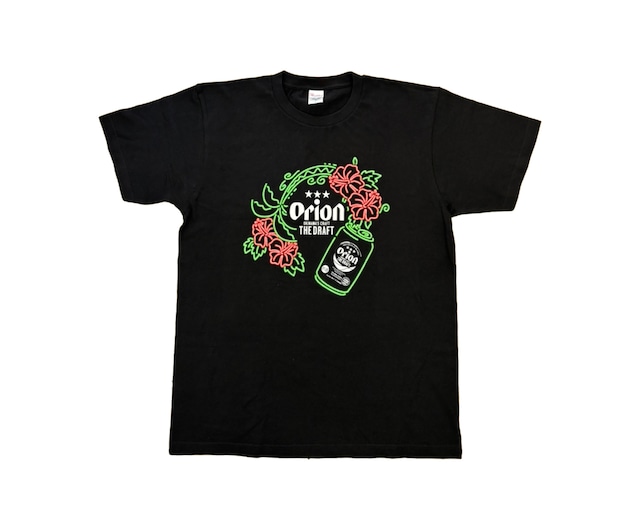 【正規品】沖縄 オリオンビール Tシャツ ネオン 半袖 （ハイビスカス柄）S～XL　ユニセックス  綿100% オリジナル商品  ※ご注文日から1～3営業日で発送いたします