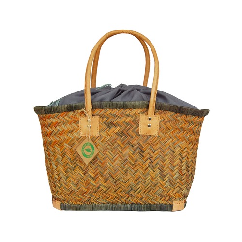 【かごバッグ】パニエM  / ロングハンドル_インナーバック付き　Grey x Yellow /マルシェバッグ