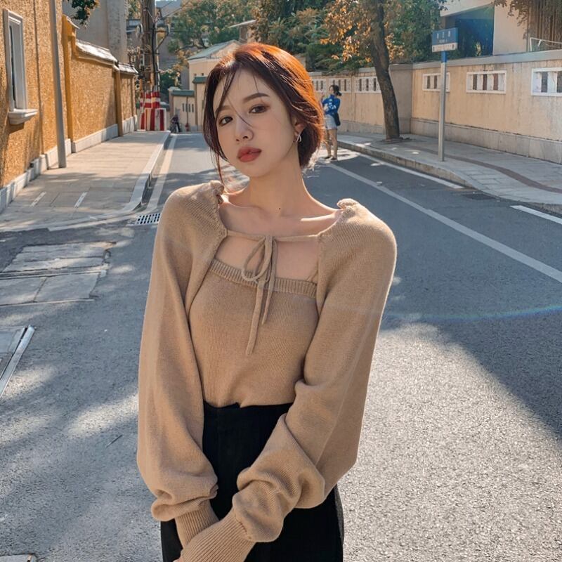 スタンダードニットカーディガンスプリングショートトップス レトロ 春物 YY-ファッション24747902804