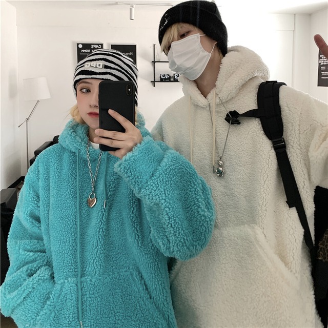 オータムウィンターウールフードセーター ルーズベルベットジャケット 秋物 冬物 Brother_is_Style18657257516