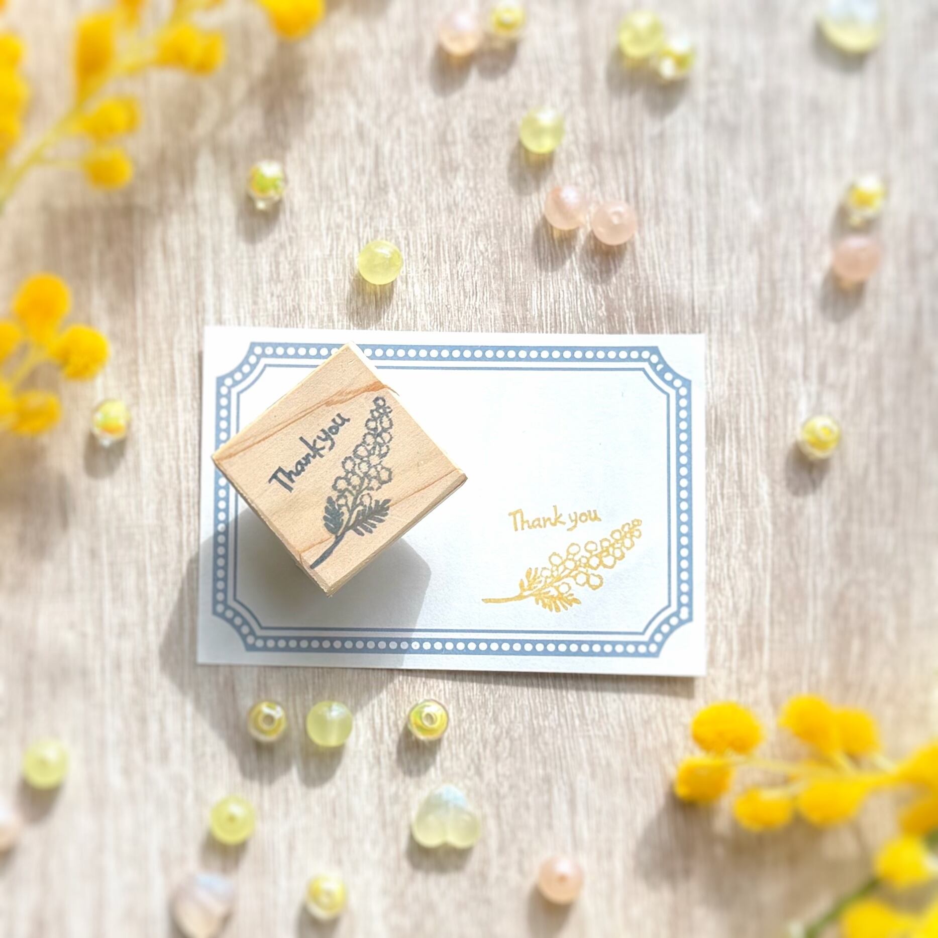 【送料無料】ミモザのThank youはんこ｜春のギフトに サンキュー 感謝 プレゼント 春 ワンポイント カード