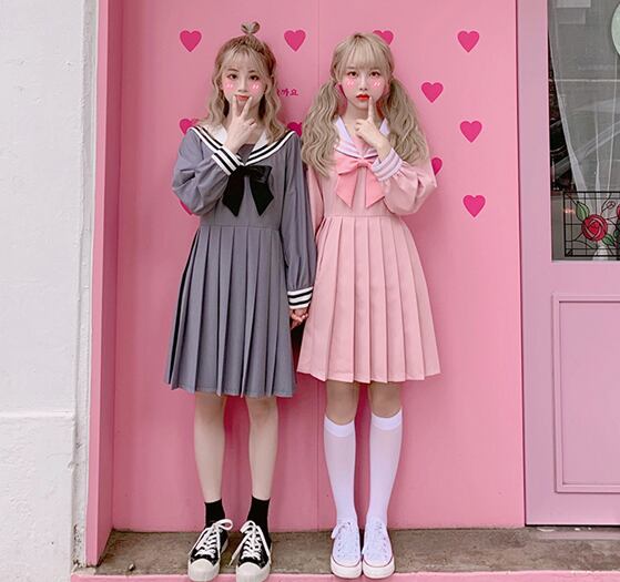 ワンピース レディース 韓国 長袖 オルチャン 原宿系 セーラー服風 双子コーデ Tb 612 毒いちご 韓国ファッション