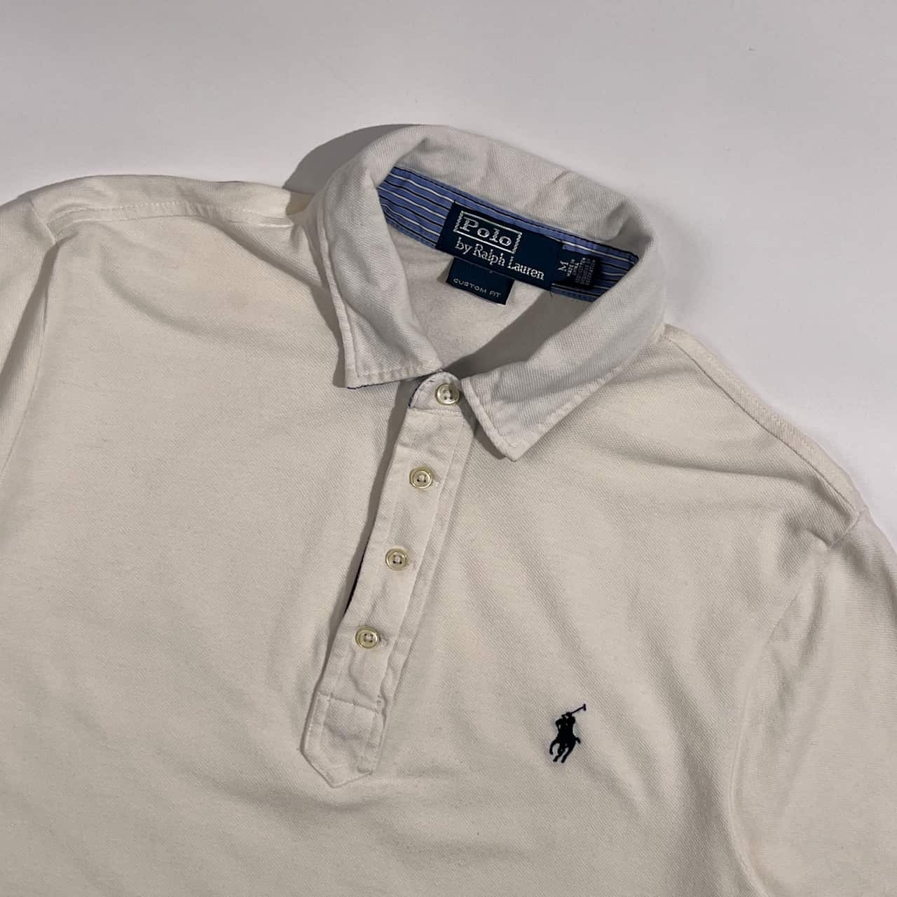 90s Polo by Ralph Lauren ポロ ラルフローレン CUSTOM FIT  鹿の子 半袖 ポロシャツ サイズ M /ホワイト系 メンズ ビンテージ
